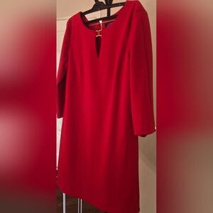 Red Sheath Dress for Work with Long Sleeves TAHARI